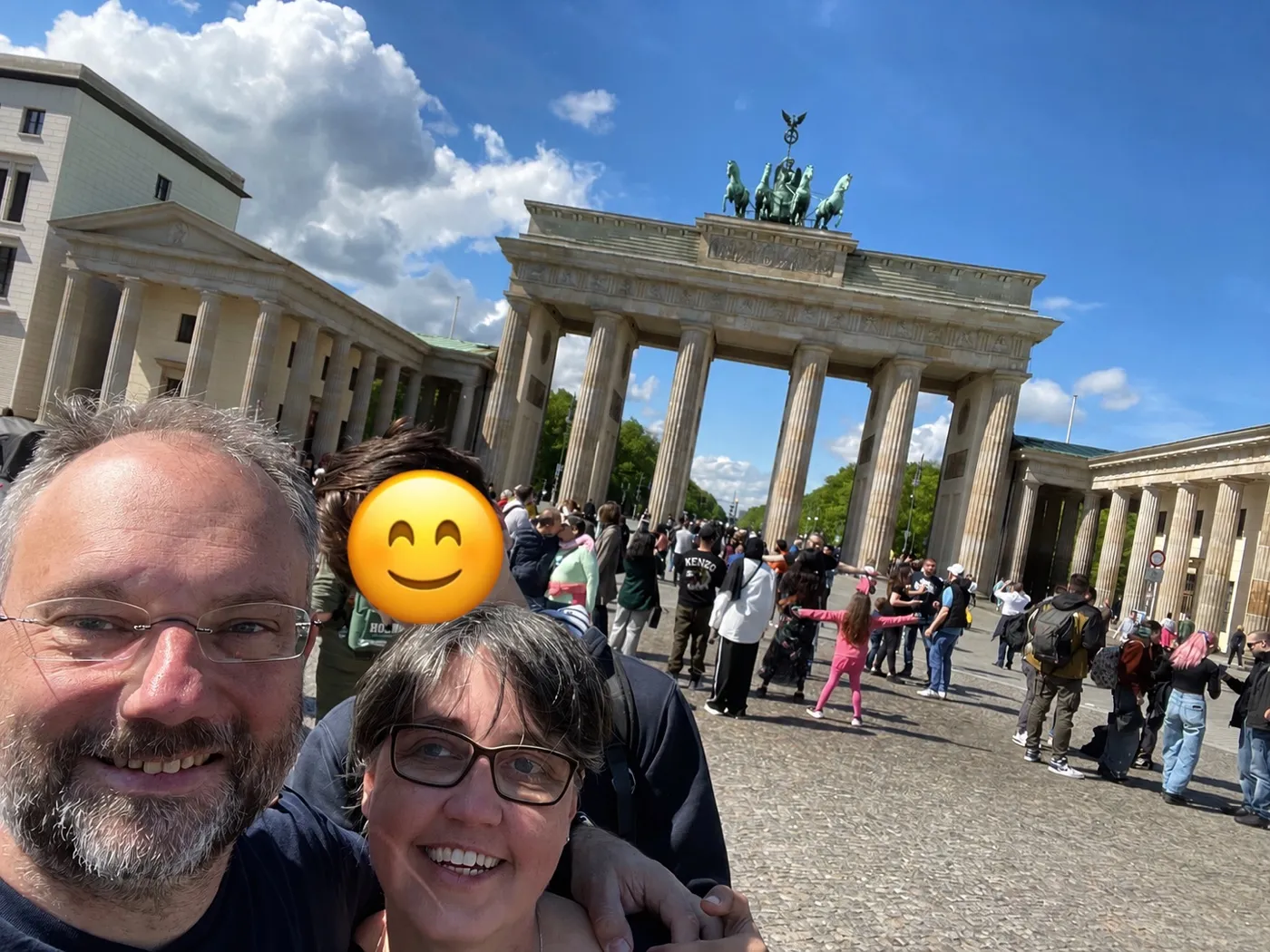 Our family on a trip to Berlin, in front of the Brandenburg Gate
