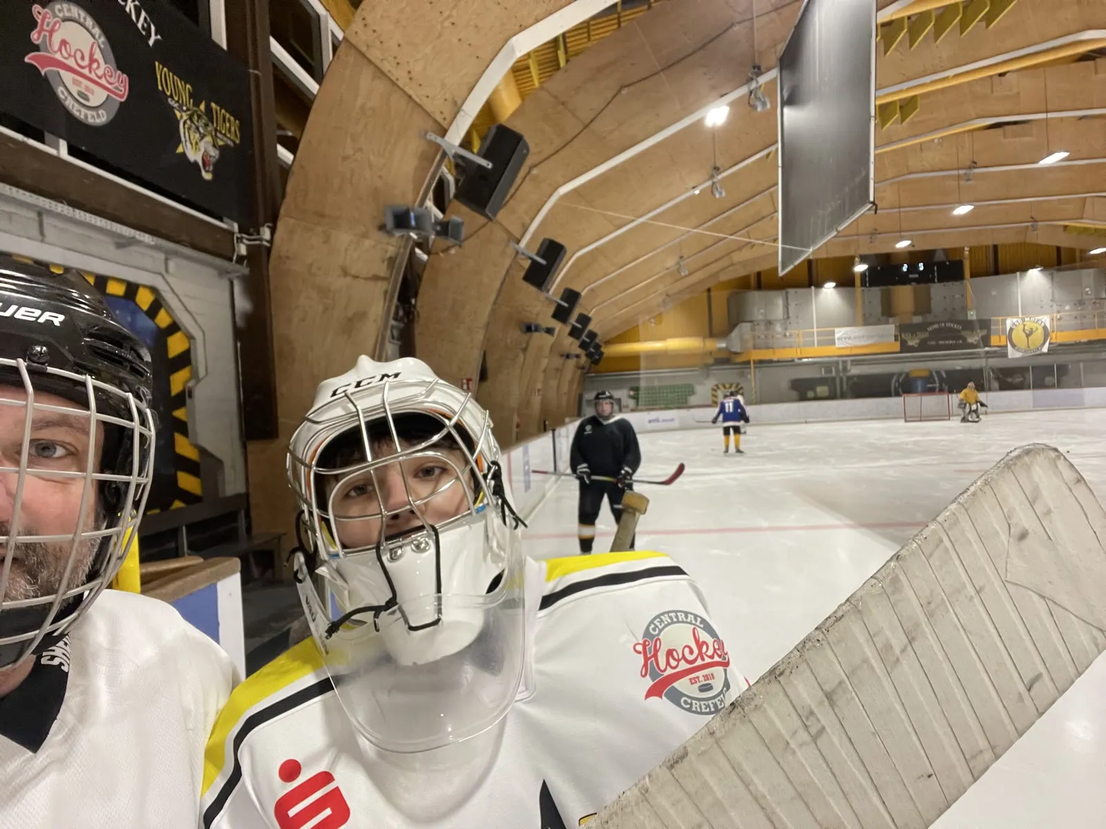 Father and son selfie on the ice after a game in Krefeld